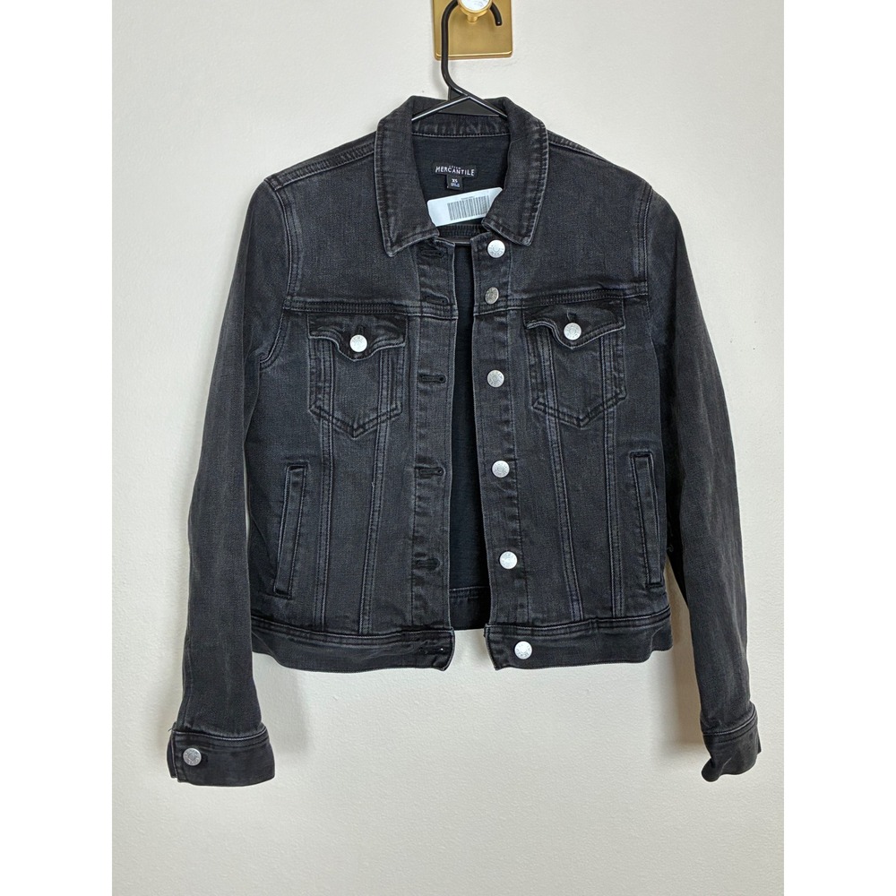 J. Crew Mercantile Womens Black Denim Jacket J6776 Faded Stretch Jean Jacket XS